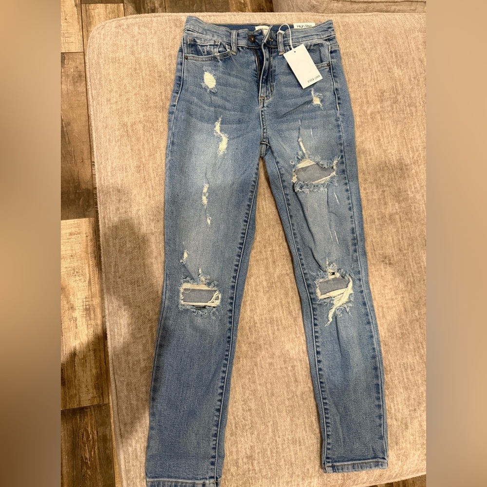 Sneak Peek Skinny Distressed High Rise Jeans Size 1/25W NEW WITH TAGS